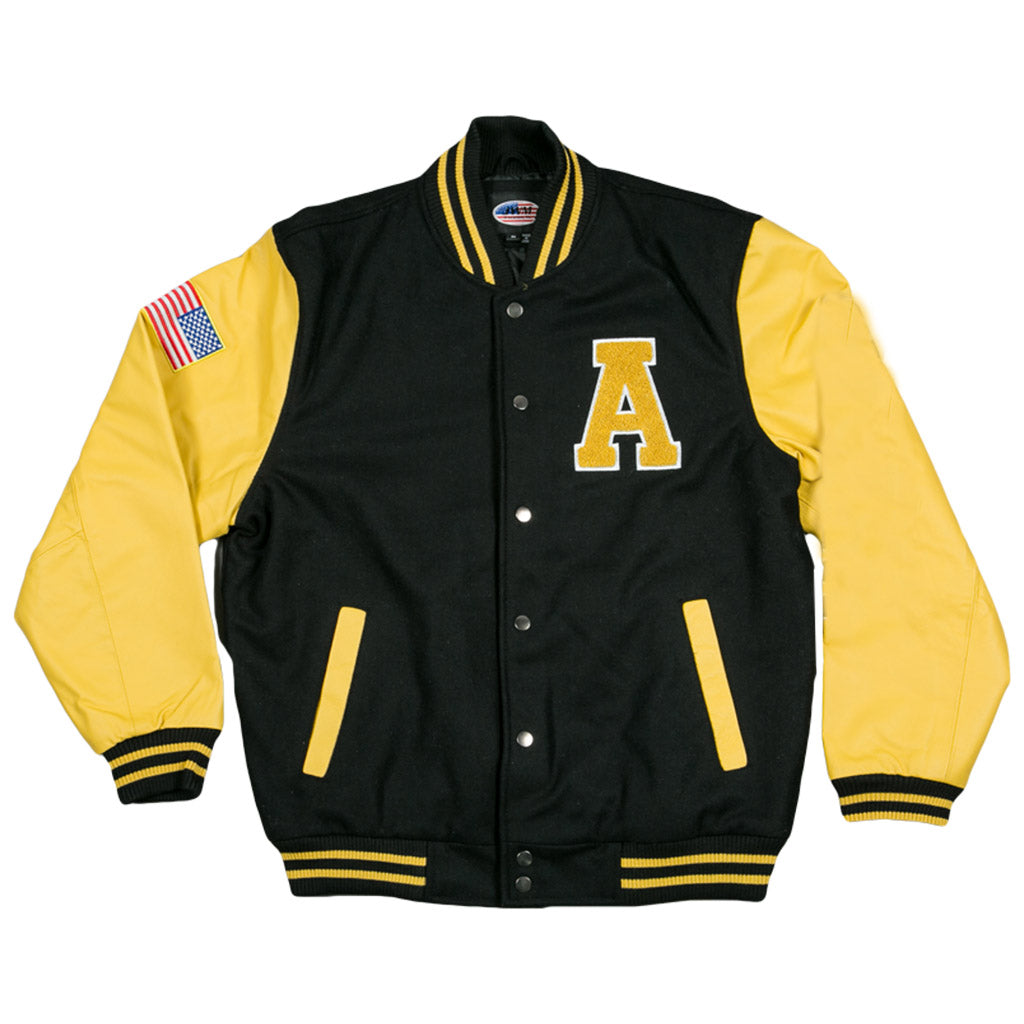 Men Black and Yellow Varsity Jacket - New American Jackets