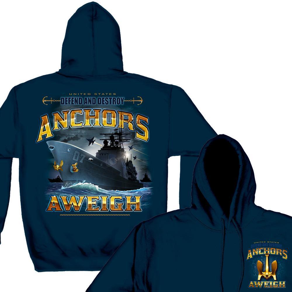 US NAVY Anchors Aweigh Defend And Destroy Premium Hoodie - Military Republic