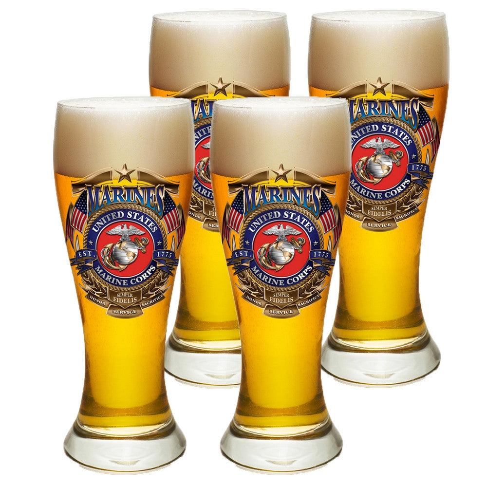 USMC Badge Of Honor Pilsner Glasses Set-Military Republic