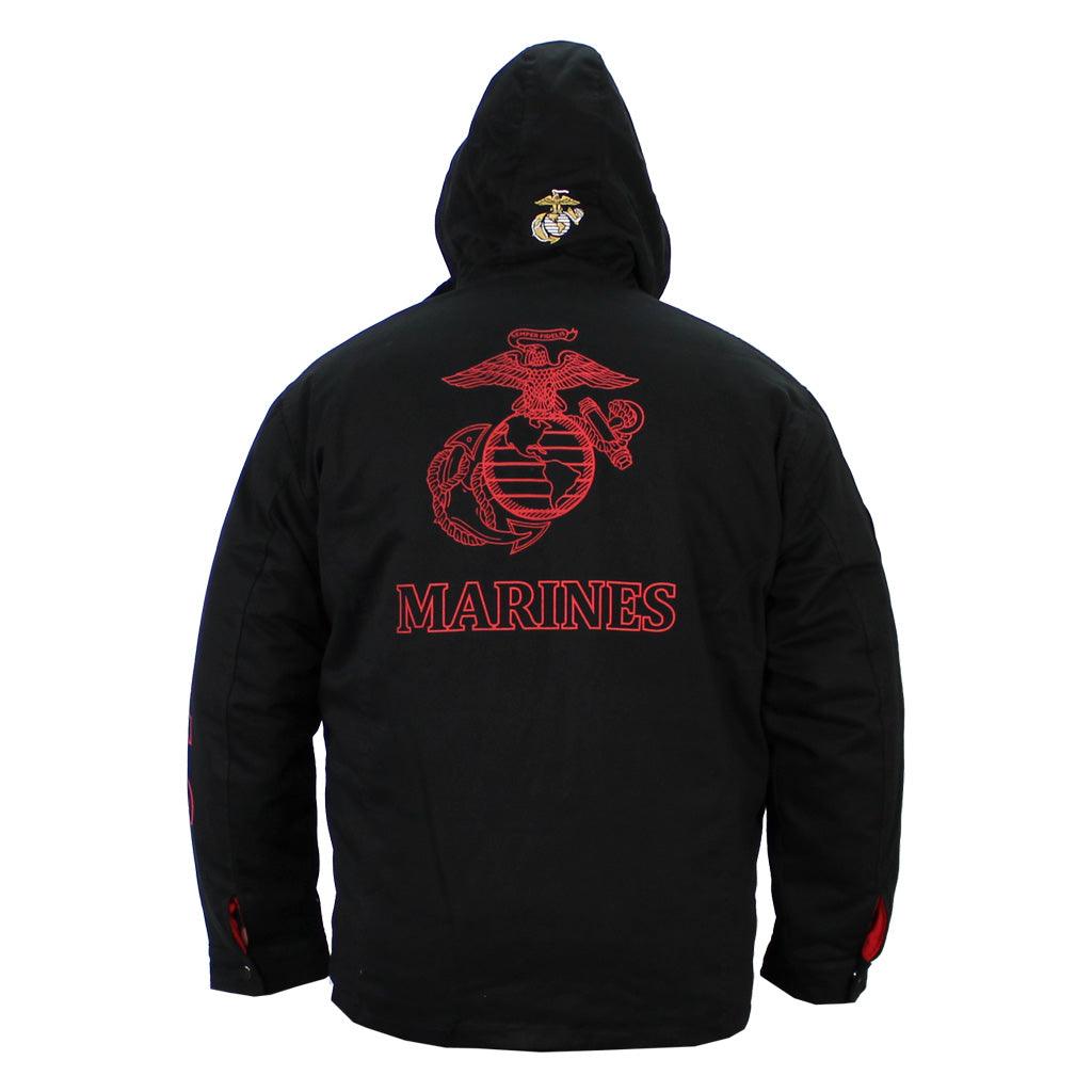 U.S. Marine Corps Hooded Black & Red Canvas Jacket - Military Republic