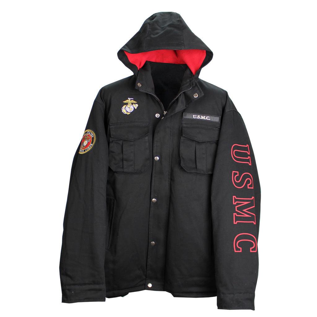 U.S. Marine Corps Hooded Black & Red Canvas Jacket - Military Republic