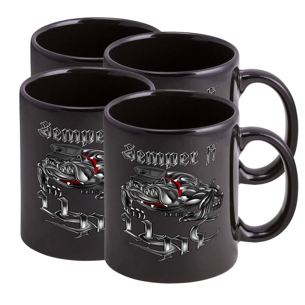USMC Dog Marine Corps Stoneware Mug Set- Black - Military Republic