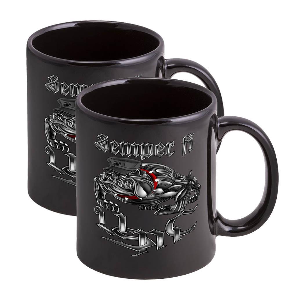 USMC Dog Marine Corps Stoneware Mug Set- Black - Military Republic