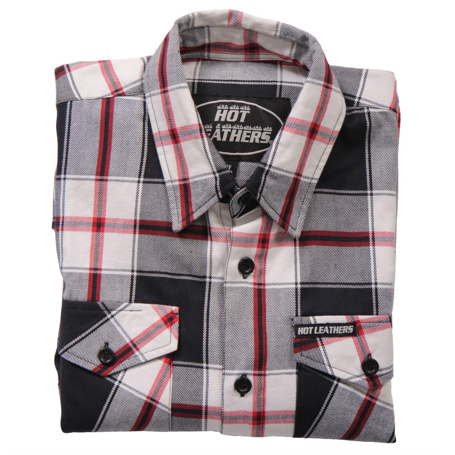 Black White And Red Long Sleeve Biker Flannel for Men - Military Republic