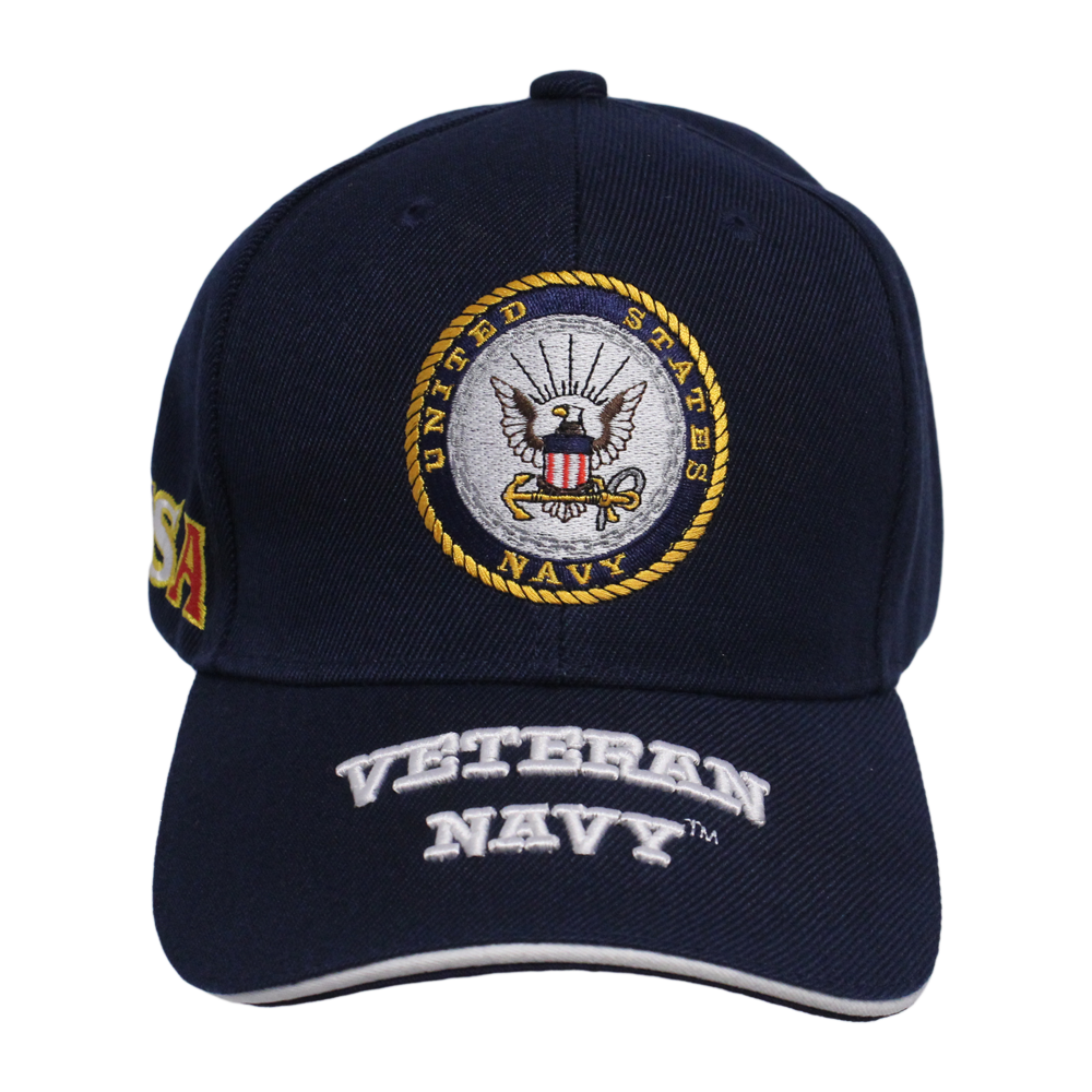 U.S. Navy Embroidered Veteran Cap - Navy Blue – view 1