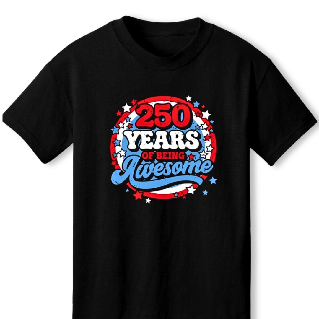 America 250 Years of Being Awesome Blue and Red Stars Graphic T-shirt
