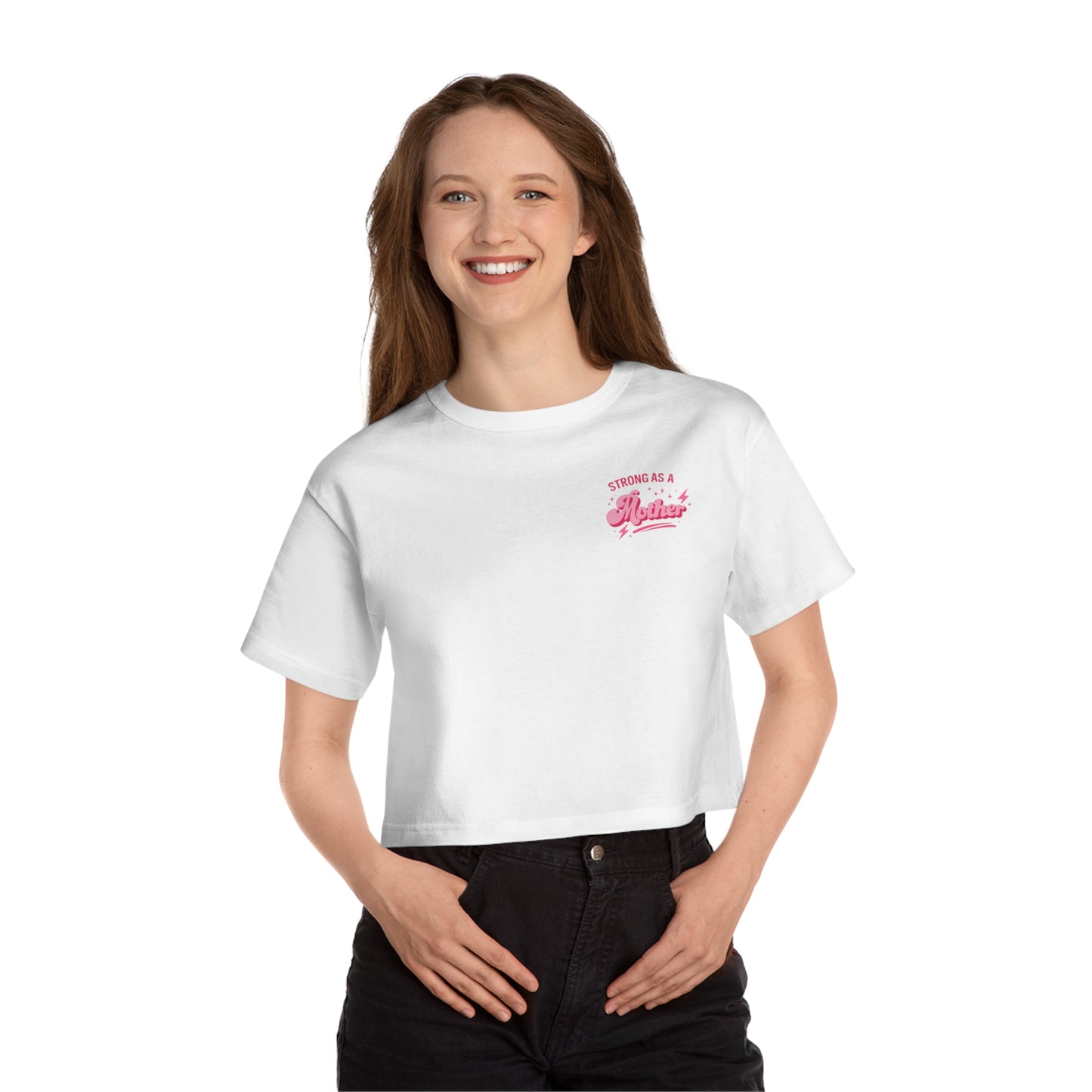 "Moms Who Move" Run Club All Paces All Phases Pink Cropped Tee