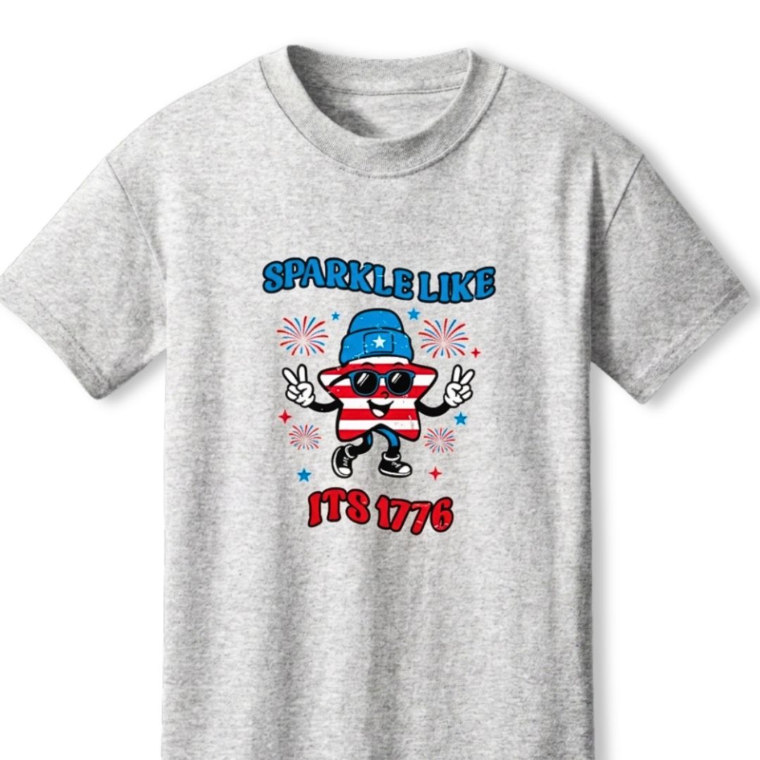 "SPARKLE LIKE ITS 1776" American Blue and Red Star Fireworks T-shirt