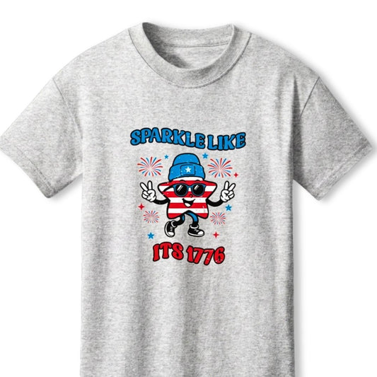 "SPARKLE LIKE ITS 1776" American Blue and Red Star Fireworks T-shirt