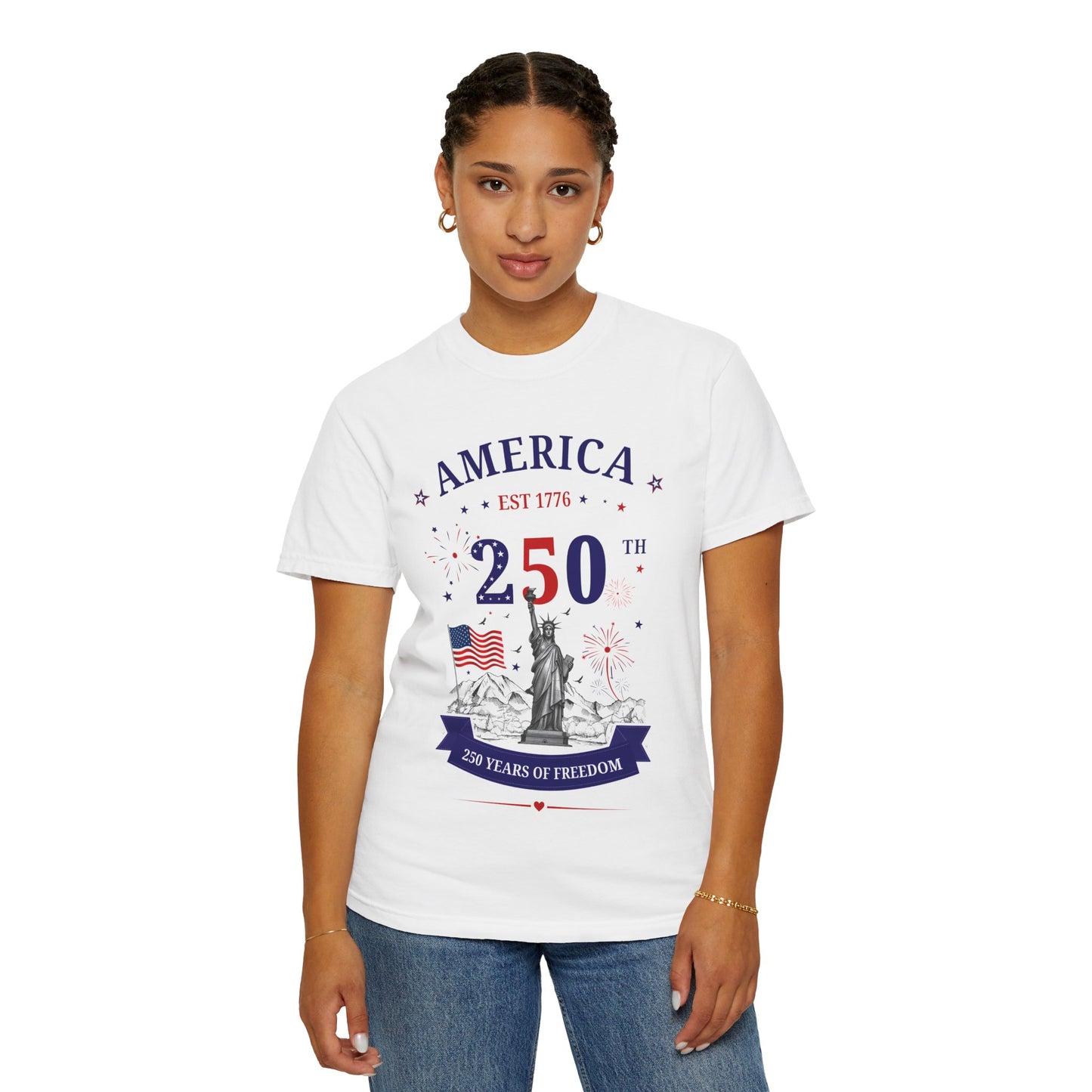 America 250 T-Shirt — 250 Years of Freedom Patriotic Statue of Liberty Tee