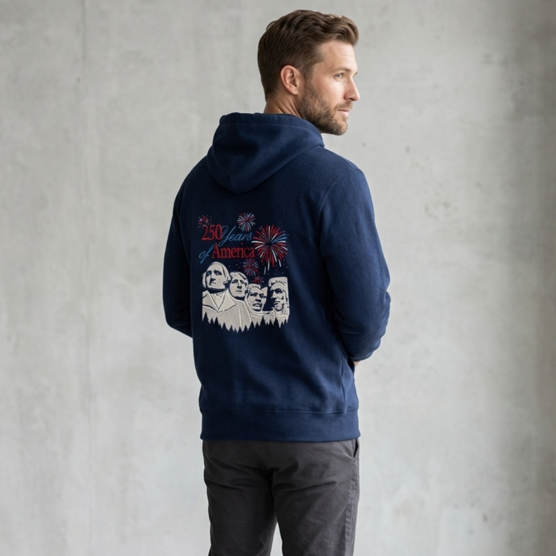 "250 Years of America" Fireworks Embroidered Script Pullover Hoodie