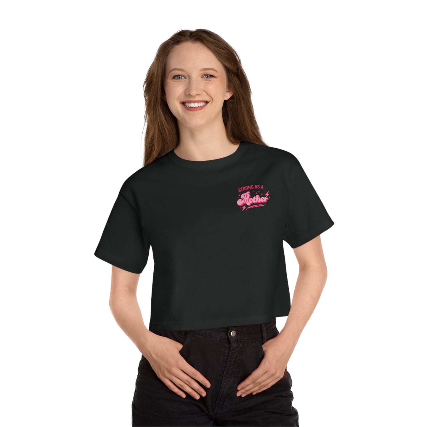 "Moms Who Move" Run Club All Paces All Phases Pink Cropped Tee
