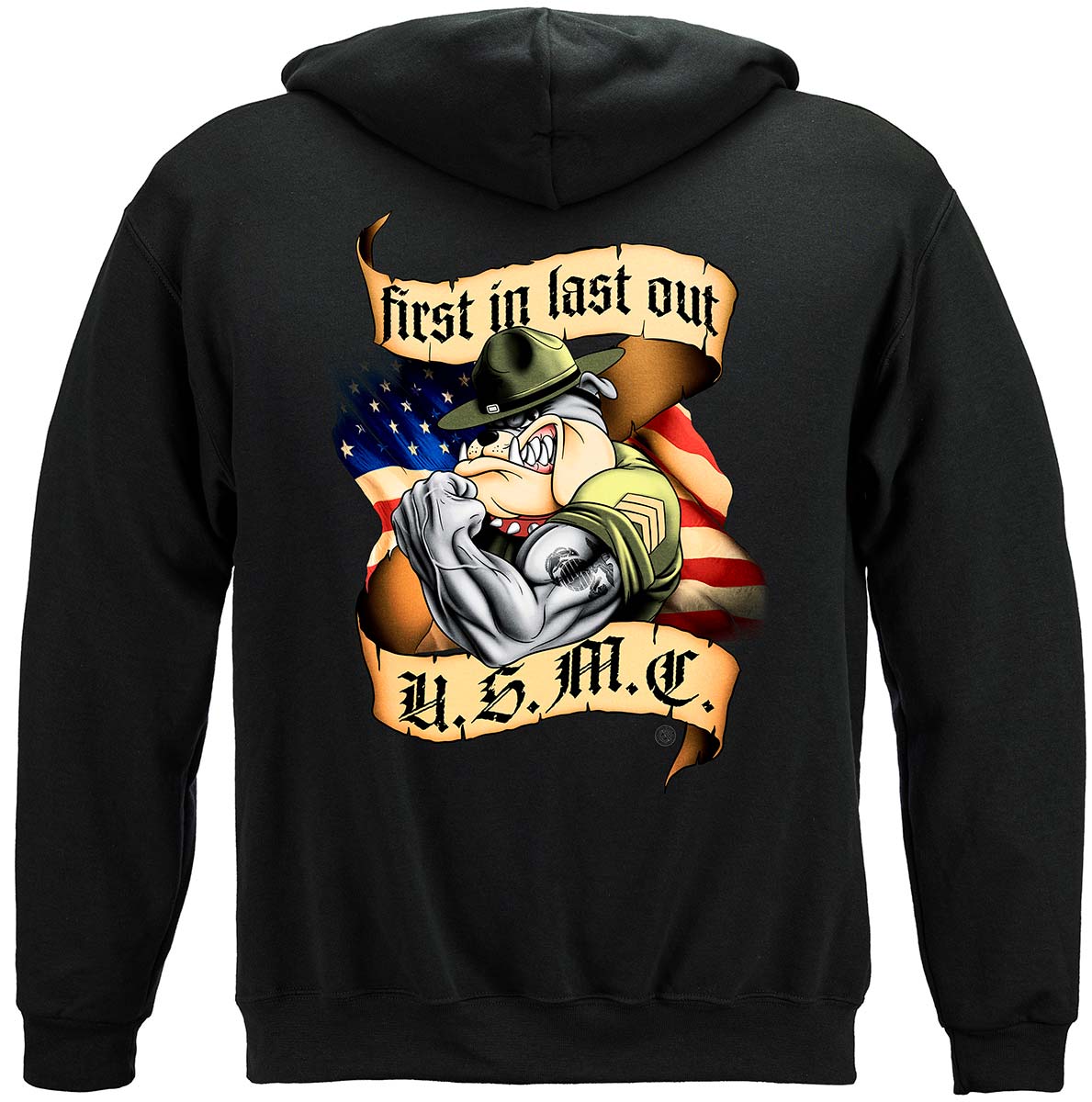 Marine Corps First In Last Out Hoodie - back view