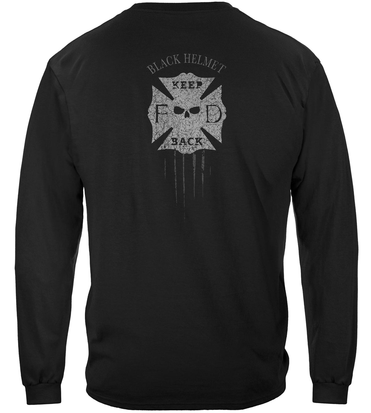 Black Helmet Skull Truck Keep Back 200 Feet Long Sleeve Shirt - back view