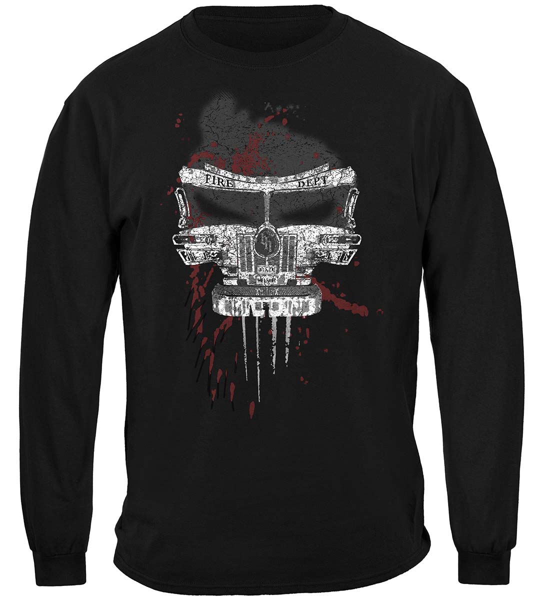 Black Helmet Skull Truck Keep Back 200 Feet Long Sleeve Shirt - front view