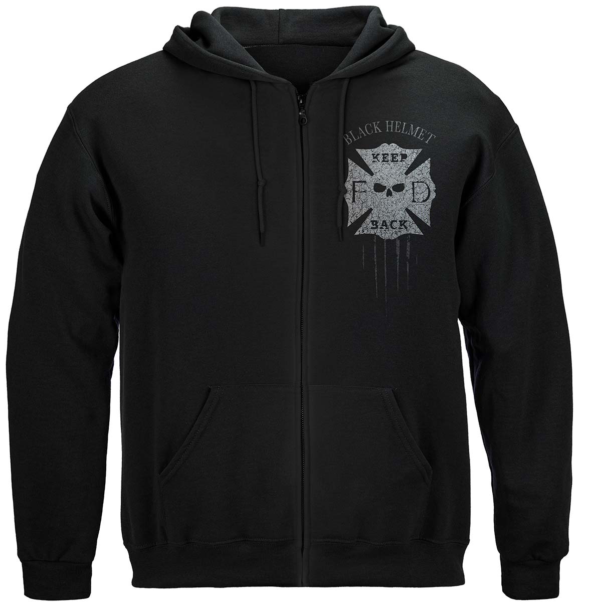 Black Helmet Skull Truck Keep Back 200 Feet Zip Hoodie - front view