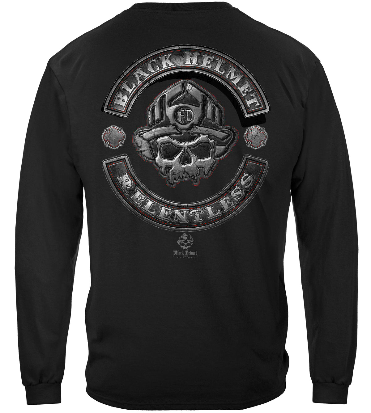 Black Helmet Skull Leather Patch Long Sleeve Shirt - back view