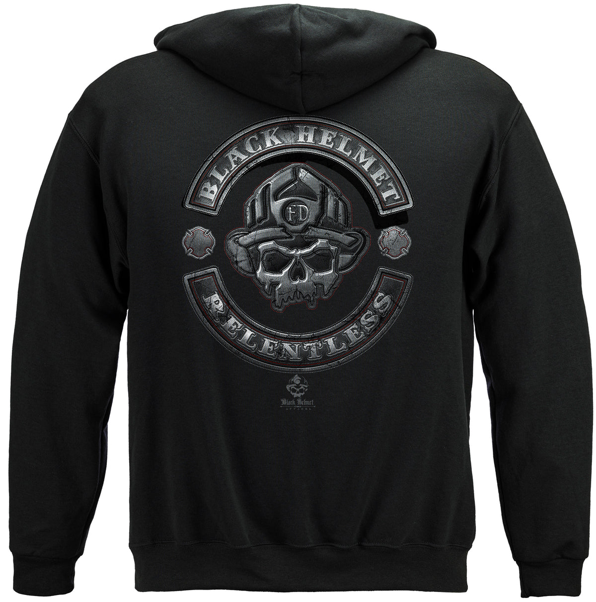 Black Helmet Skull Leather Patch Hoodie - back view