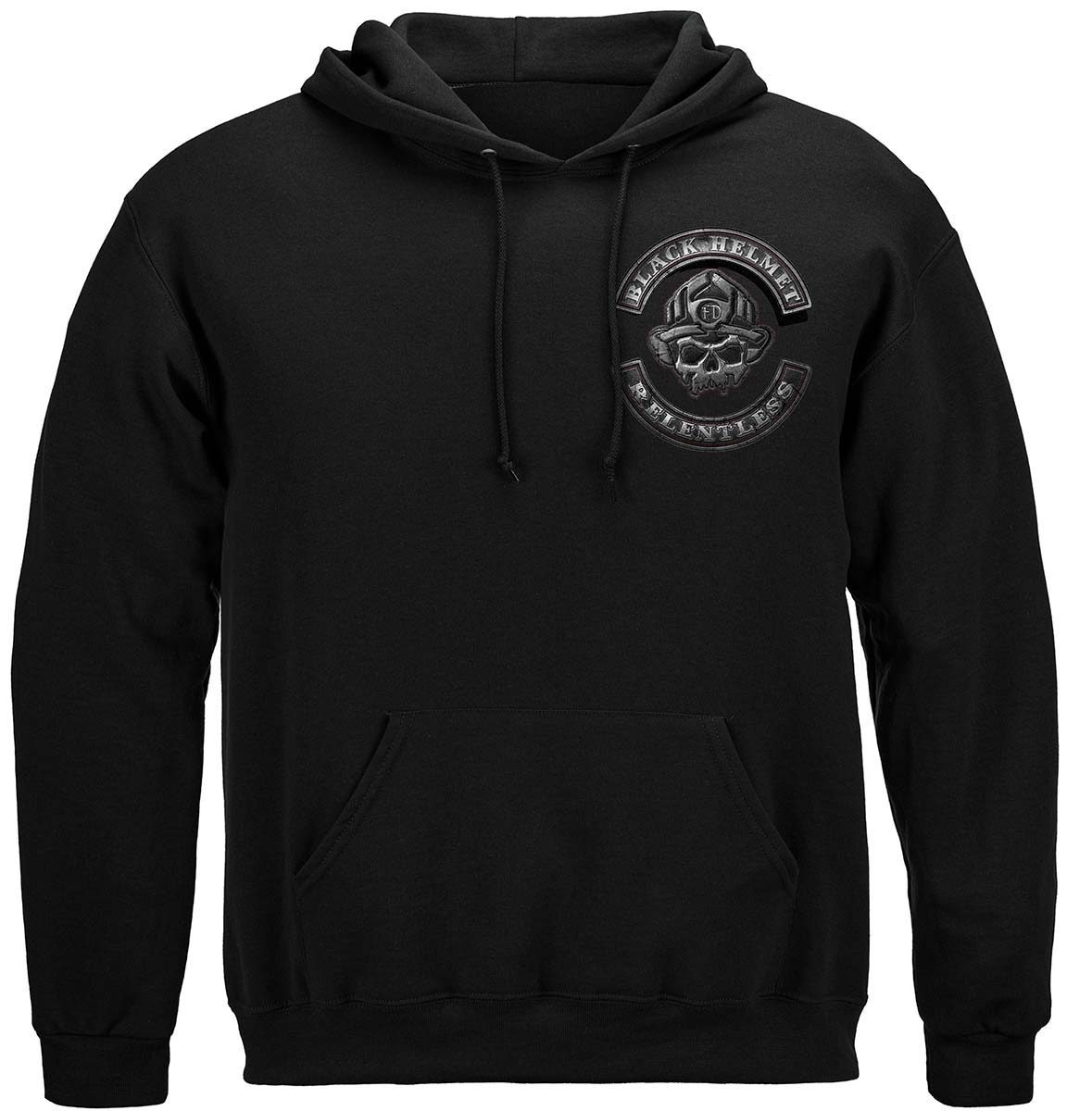 Black Helmet Skull Leather Patch Hoodie - front view