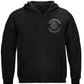 Black Helmet Skull Leather Patch Zip Hoodie - front view