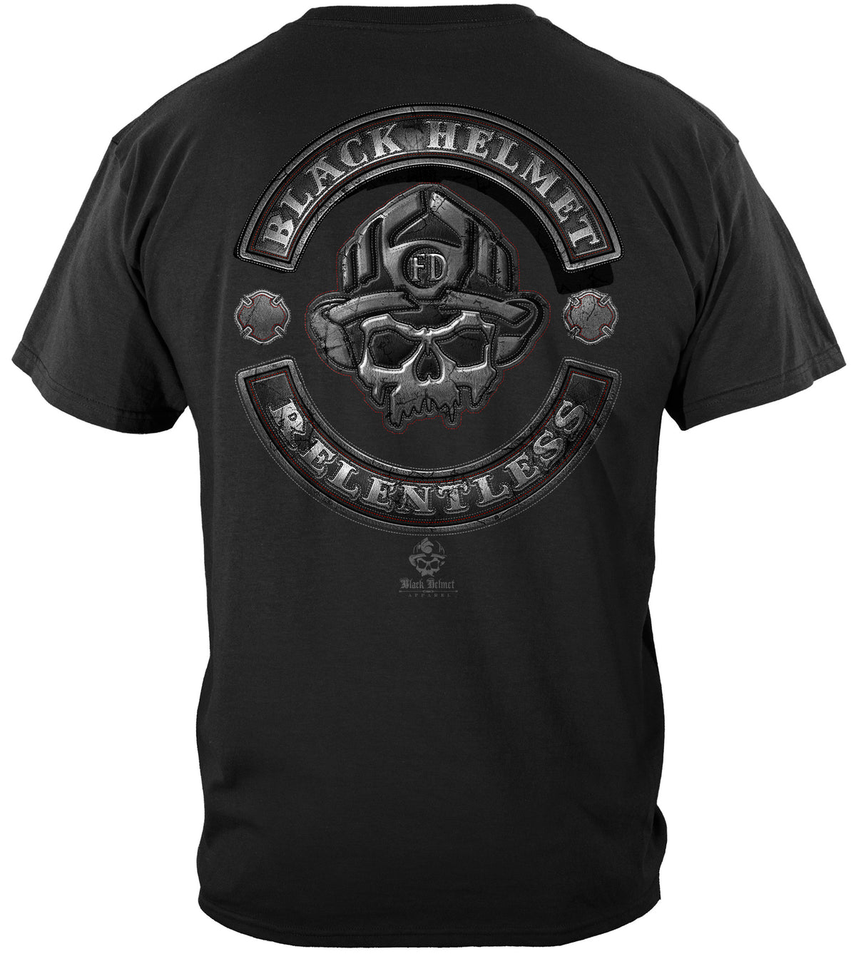 Black Helmet Skull Leather Patch T-Shirt - back view