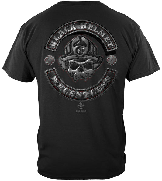 Black Helmet Skull Leather Patch T-Shirt - back view