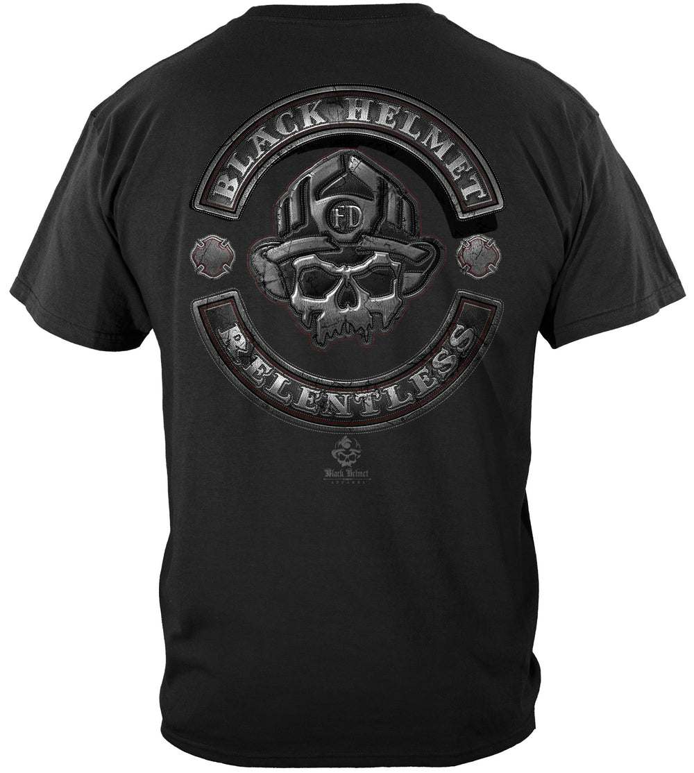 Black Helmet Skull Leather Patch T-Shirt - back view