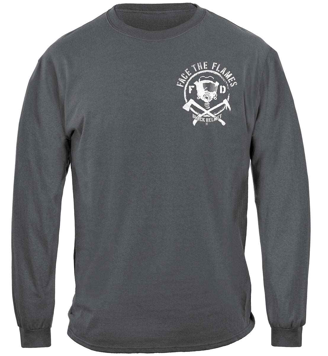 Black Helmet Spartan Helmet Face the Flames Long Sleeve Shirt - front view