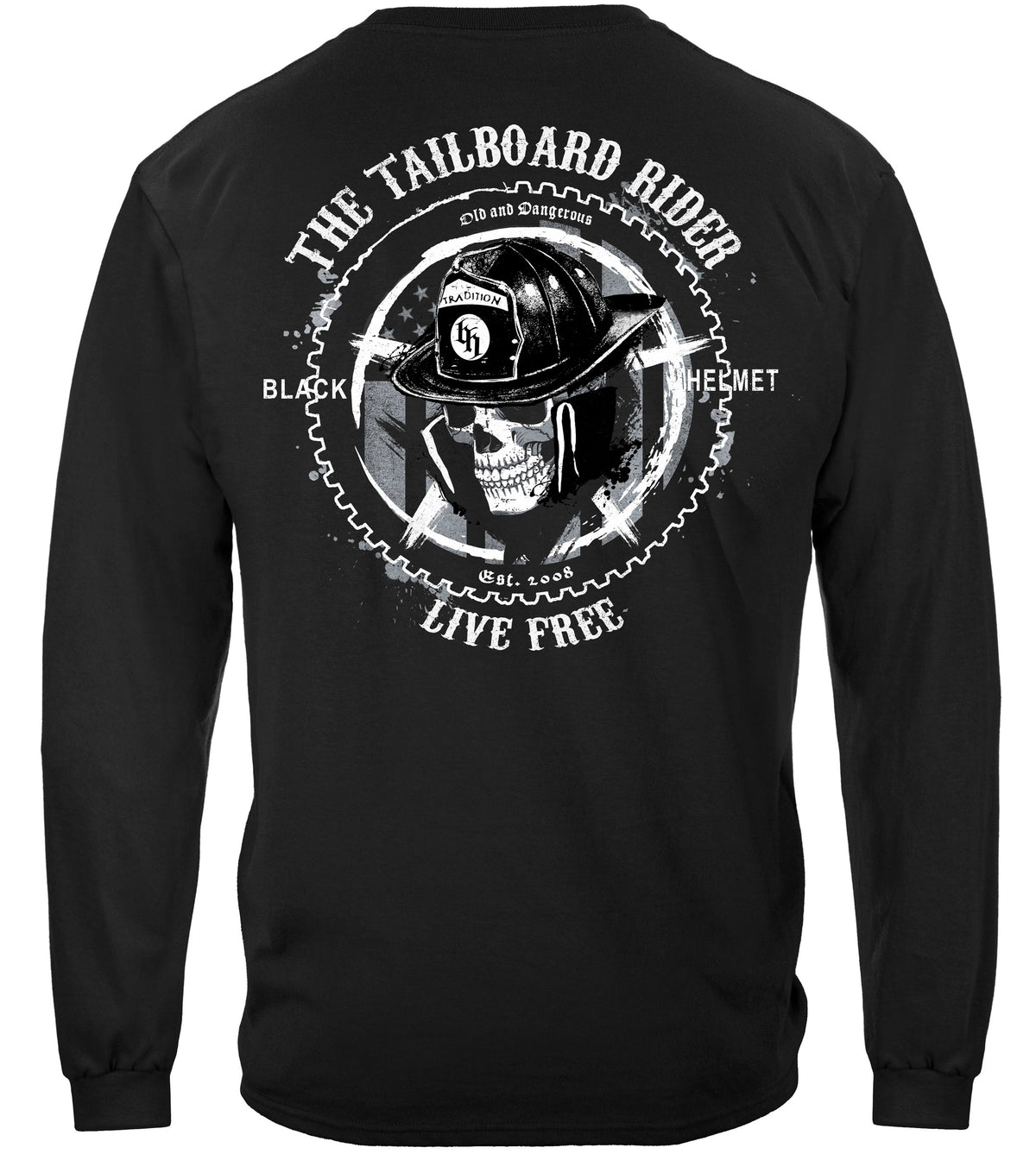 Black Helmet Tailboard Rider Long Sleeve Shirt - back view
