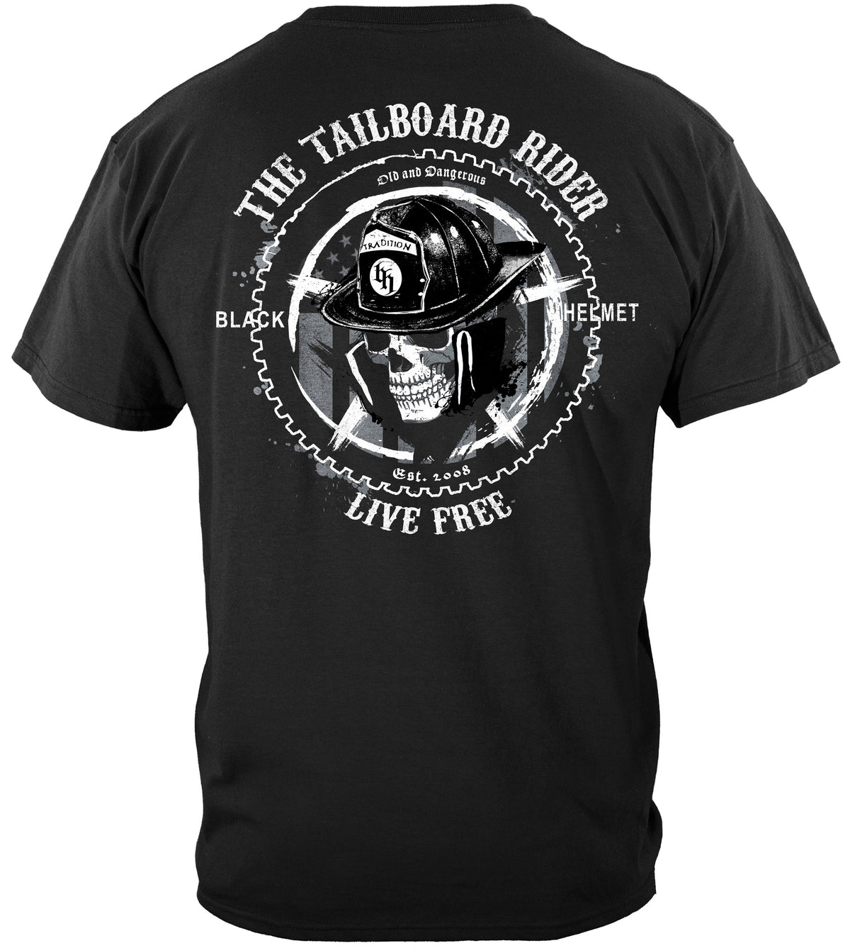 Black Helmet Tailboard Rider T-Shirt - back view