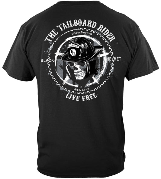 Black Helmet Tailboard Rider T-Shirt - back view