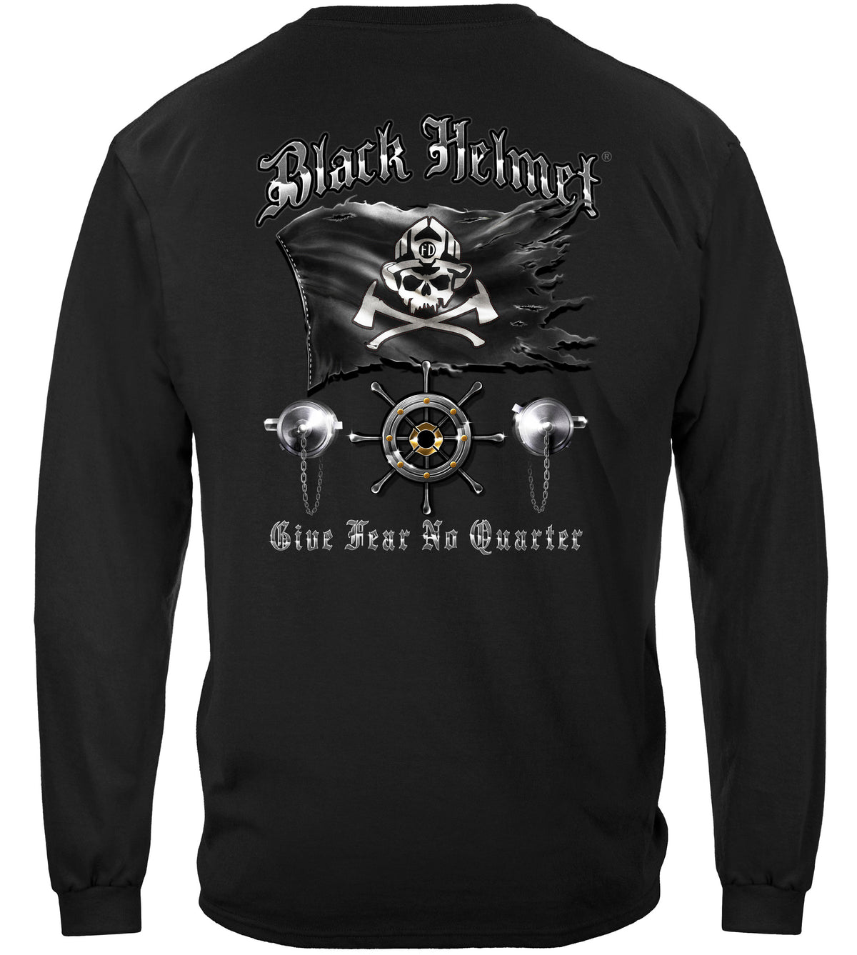 Black Helmet Black Flag Give Fear No Quarter Long Sleeve Shirt - back view