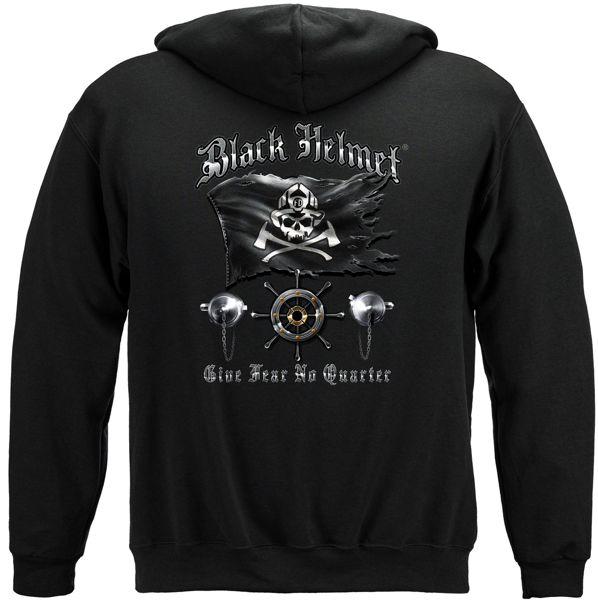 Black Helmet Black Flag Give Fear No Quarter Hoodie - back view
