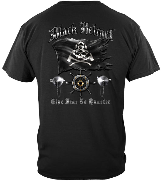 Black Helmet Black Flag Give Fear No Quarter T-Shirt - back view