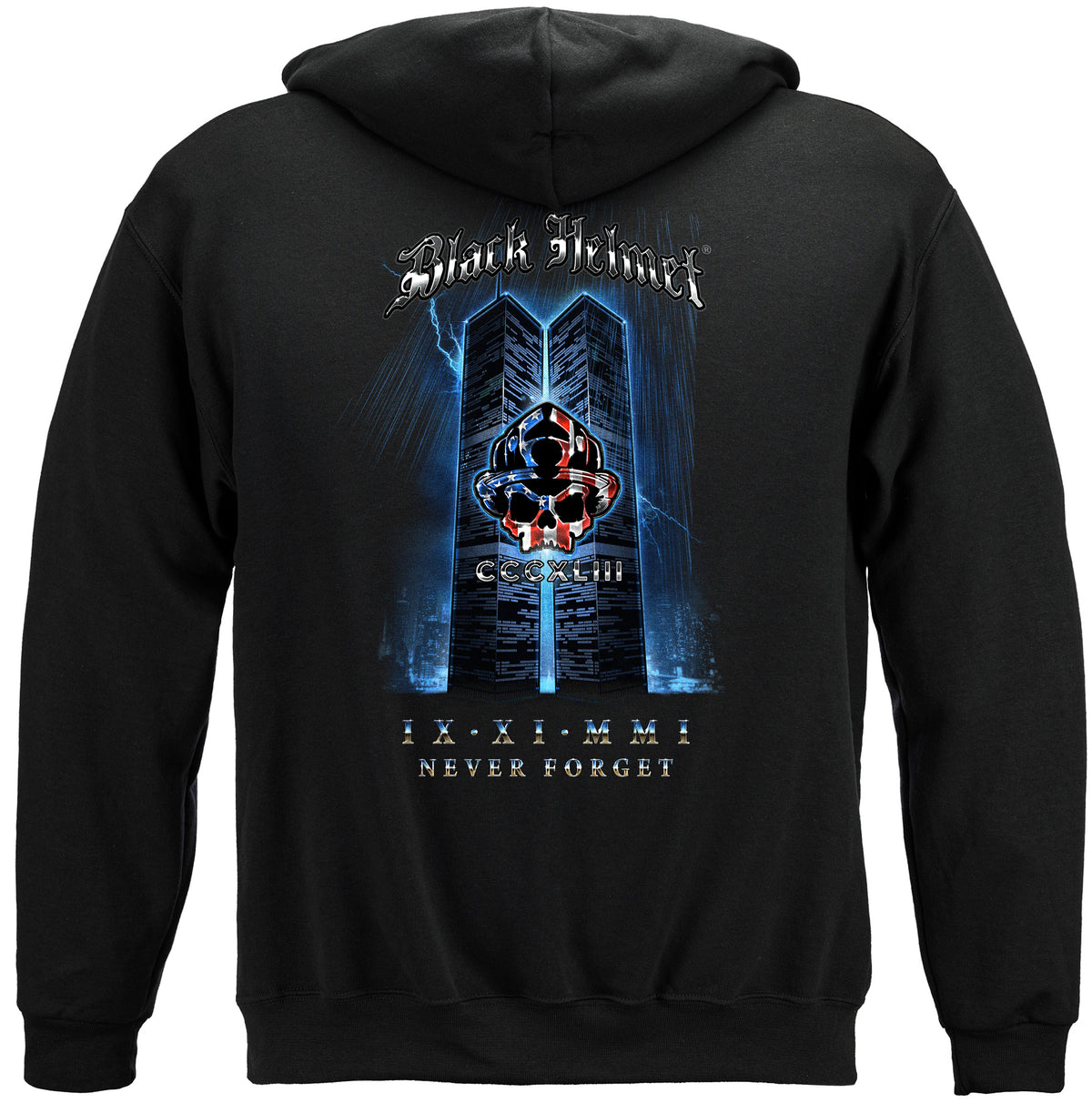 Black Helmet WTC Never Forget Hoodie - back view