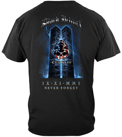 Black Helmet WTC Never Forget T-Shirt - back view