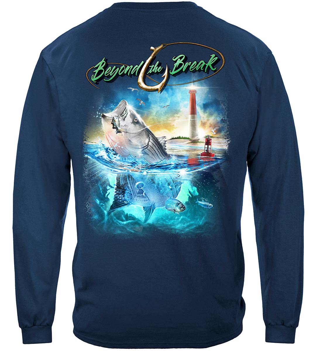 Striped Bass Fish Beyond the Break Long Sleeve Shirt - back view