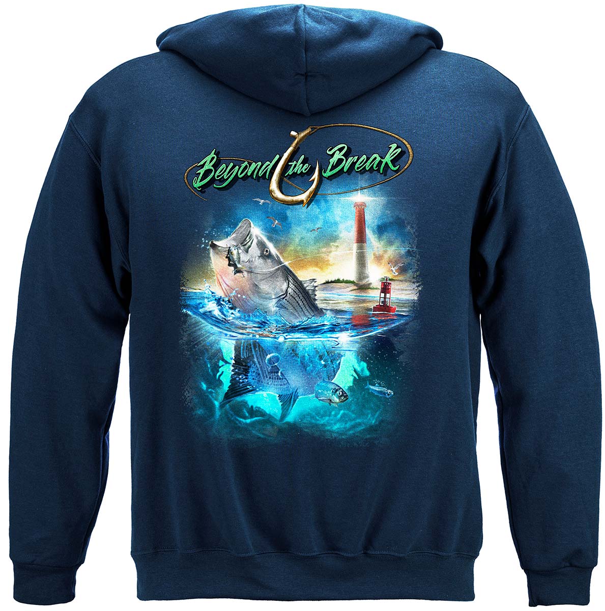 Striped Bass Fish Beyond the Break Hoodie - back view