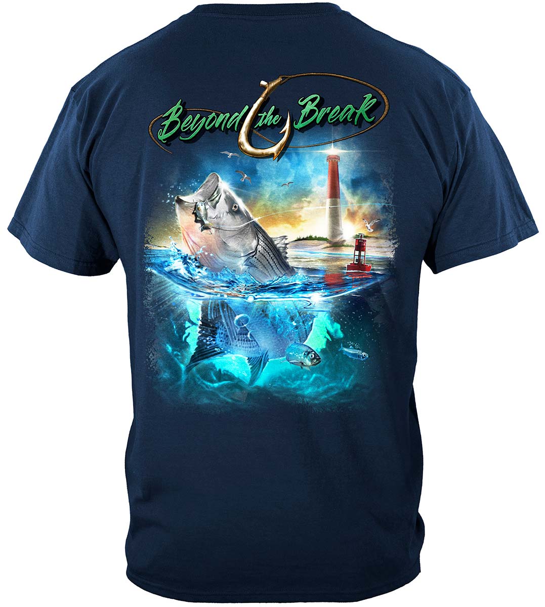 Striped Bass Fish Beyond the Break T-Shirt - back view