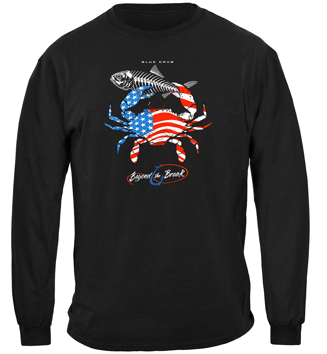 Patriotic Blue Claw Crab Long Sleeve Shirt - front view