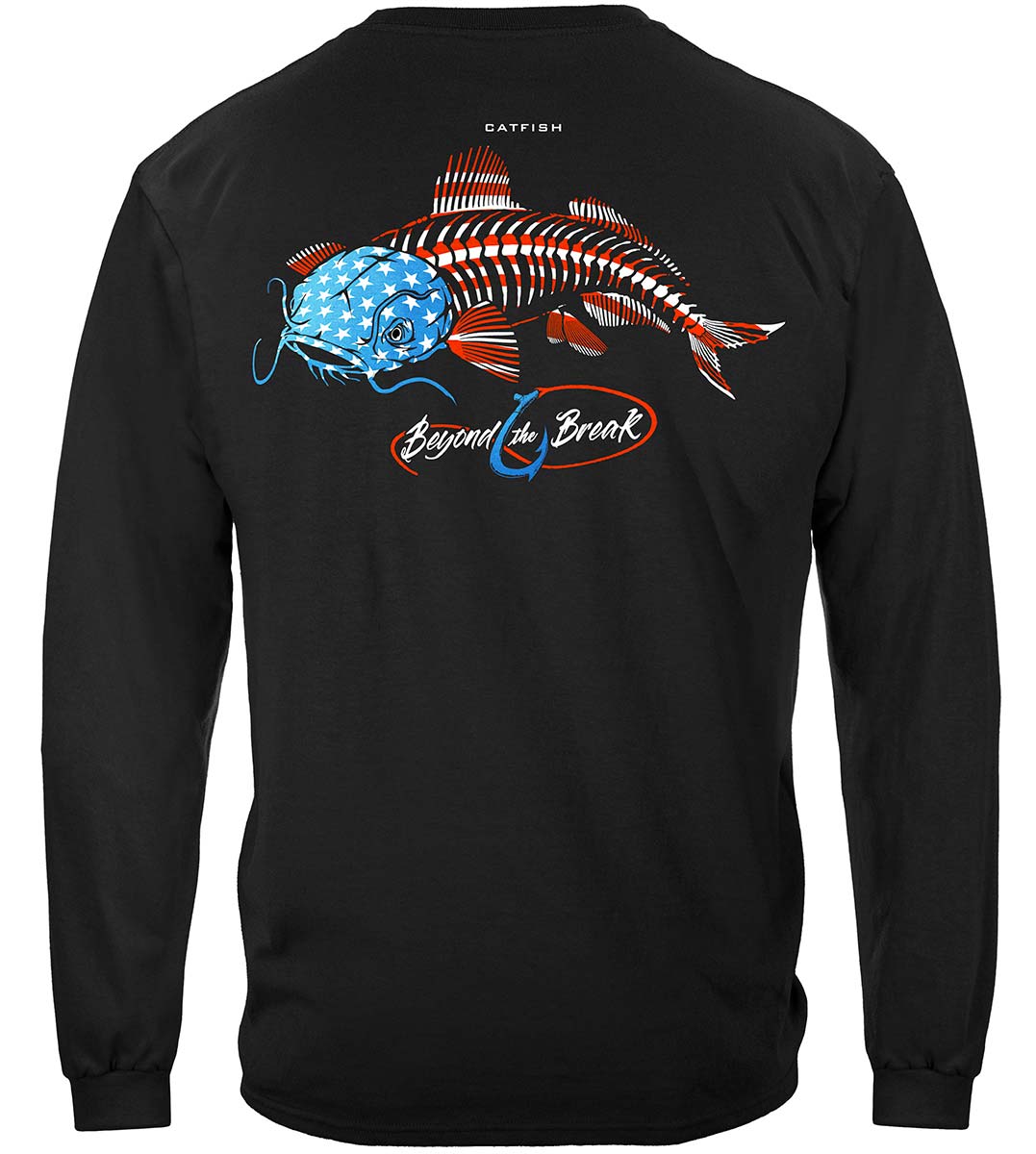 Patriotic Catfish Fishing Long Sleeve Shirt - back view