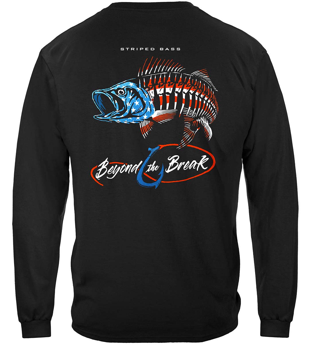 Patriotic Striped Bass Fishing Long Sleeve Shirt - back view