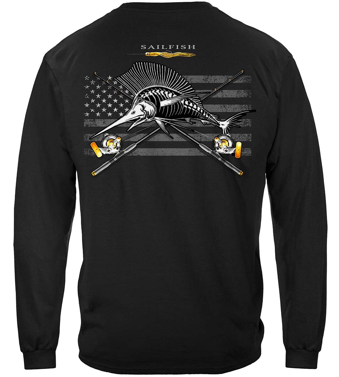 Black Flag Patriotic Sailfish Long Sleeve Shirt - back view