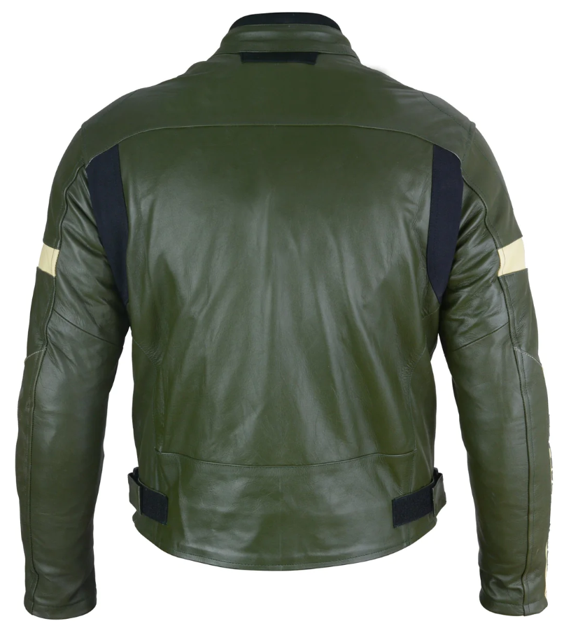 Dark Green Leather Motorcycle Jacket - Protective Armor Leather Biker Jacket