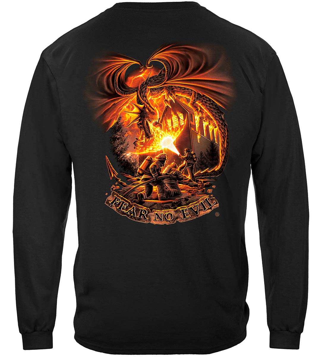 Fear No Evil Dragon Firefighter Long Sleeve Shirt - back view