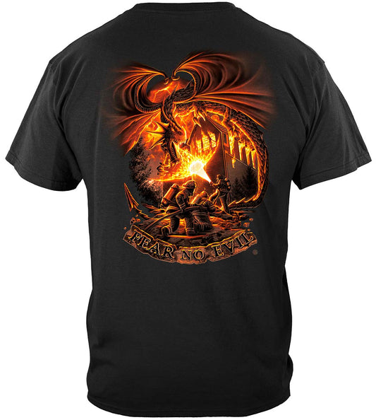 Fear No Evil Dragon Firefighter T-Shirt - back view