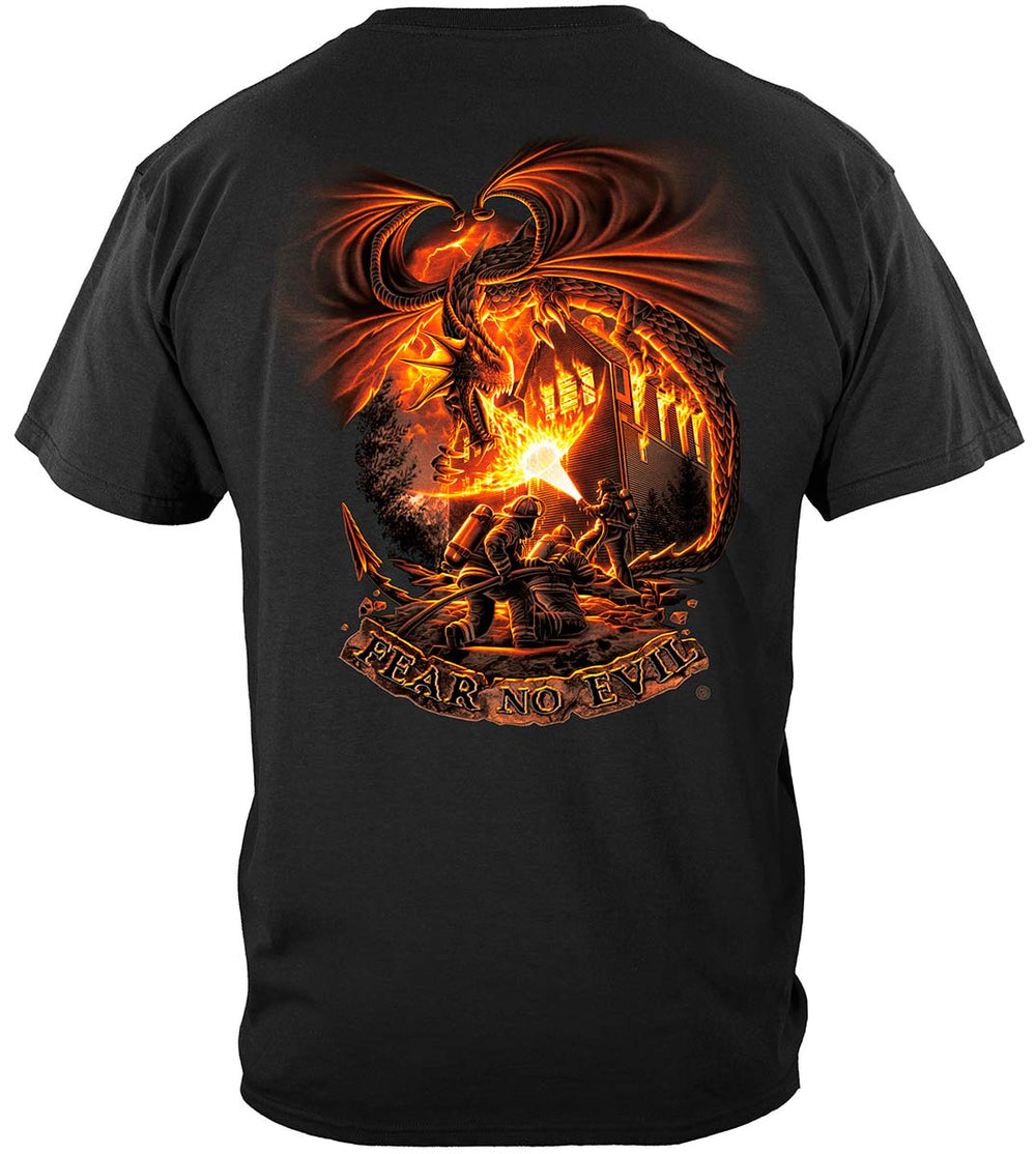 Fear No Evil Dragon Firefighter T-Shirt - back view