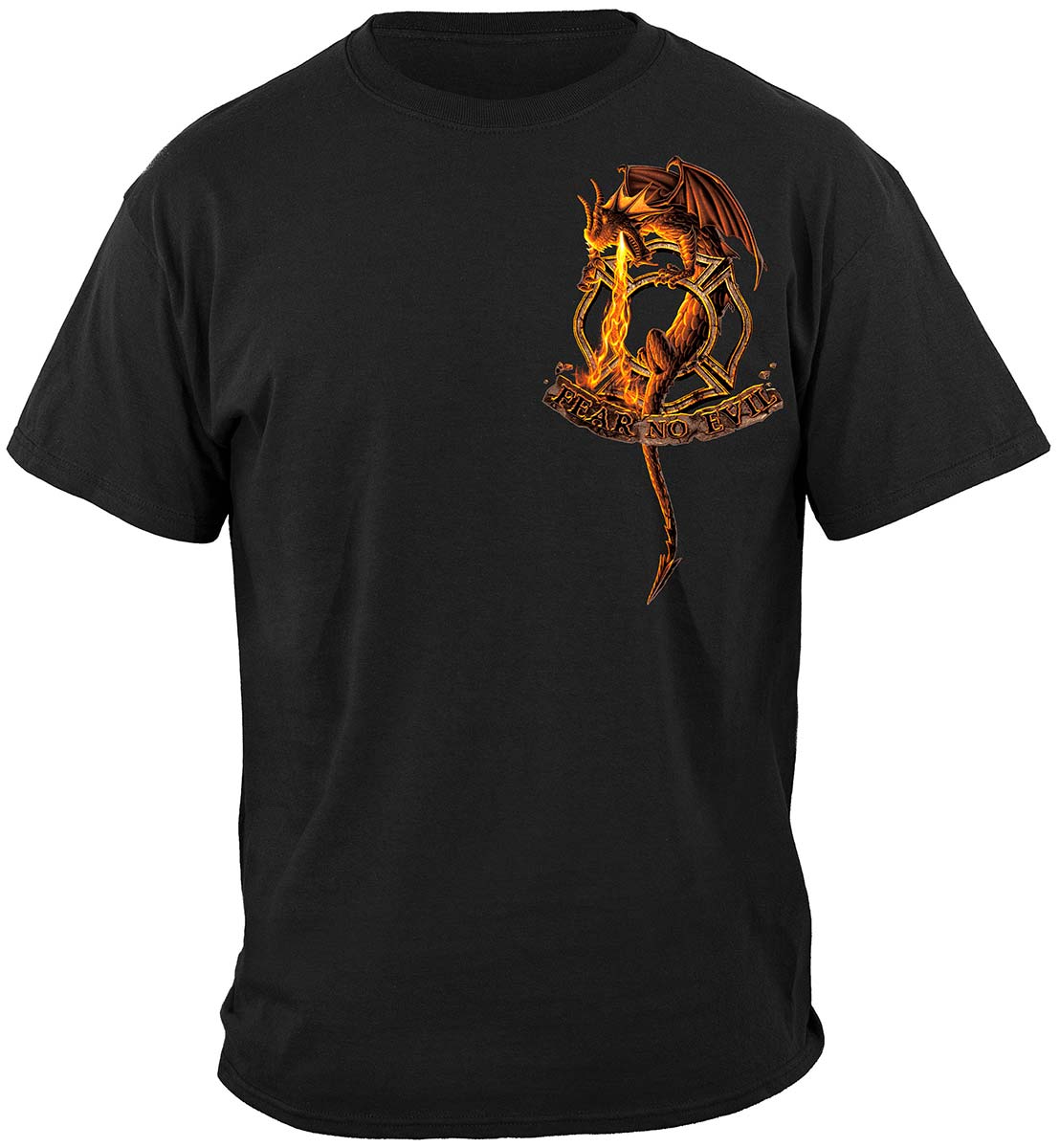Fear No Evil Dragon Firefighter T-Shirt - front view