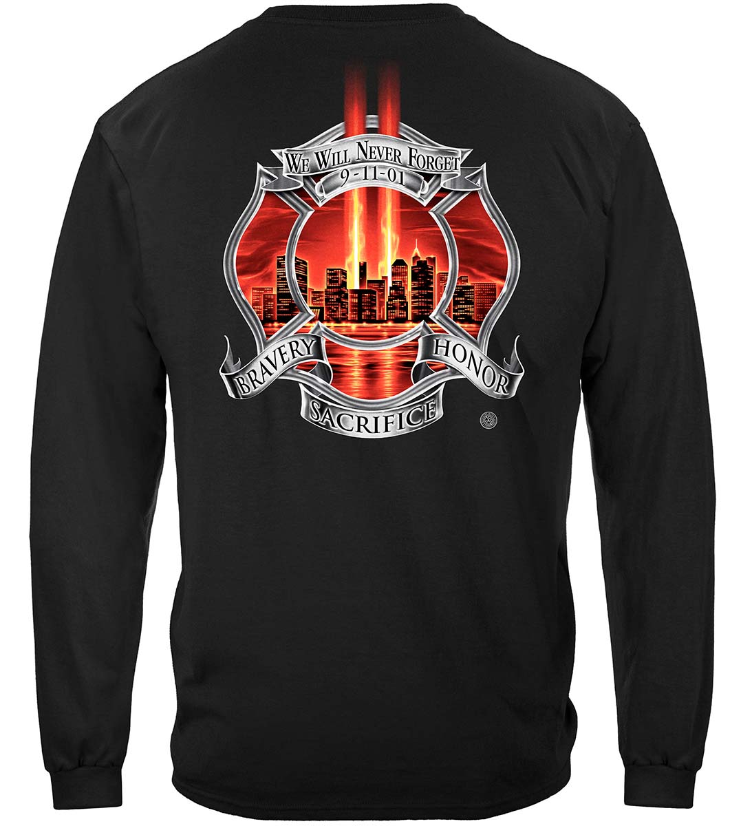 Red Tribute High Honor Firefighter Long Sleeve Shirt - back view