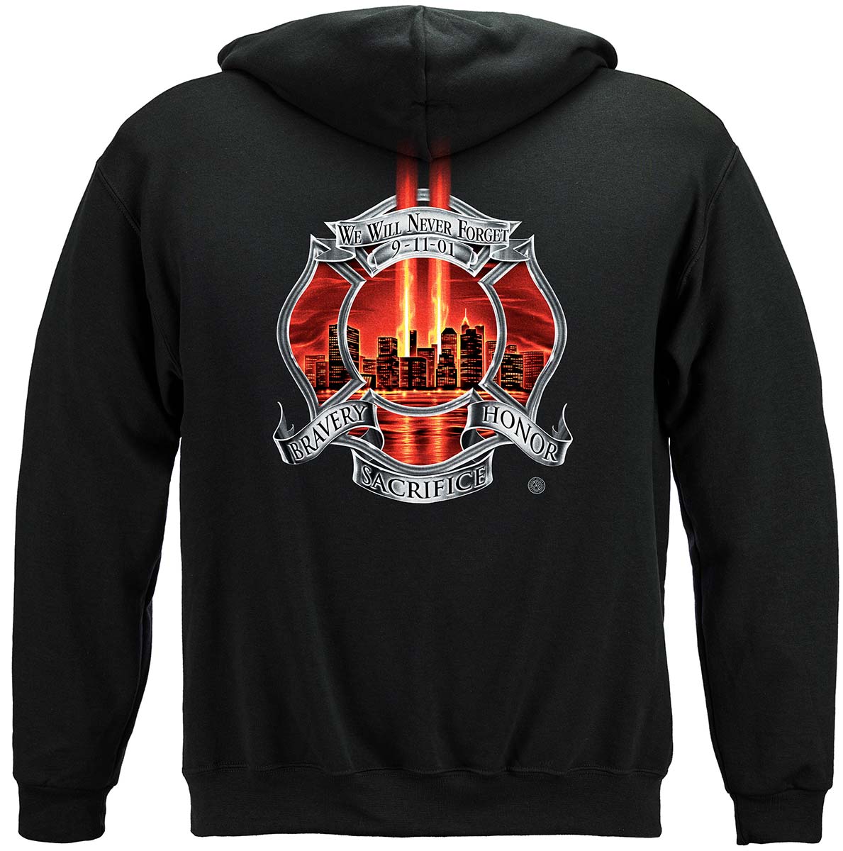 Red Tribute High Honor Firefighter Hoodie - back view